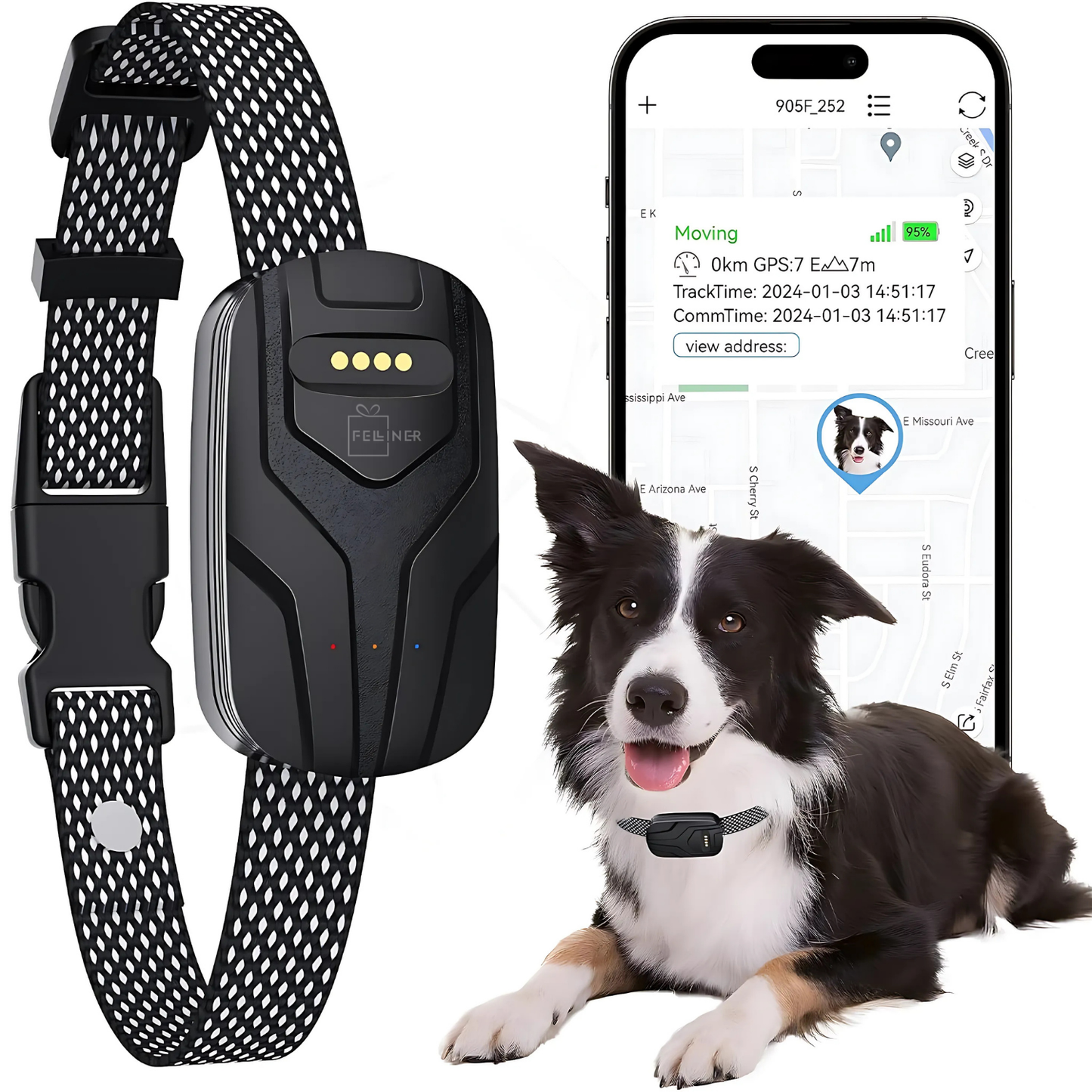 Zgarda electrica inteligenta TZ-G713 pentru caini, GPS integrat, monitorizare activitate, functie anti-pierdere, alerta sunet si vibratie, IP67, baterie 750 mAh, Android/iOS, negru