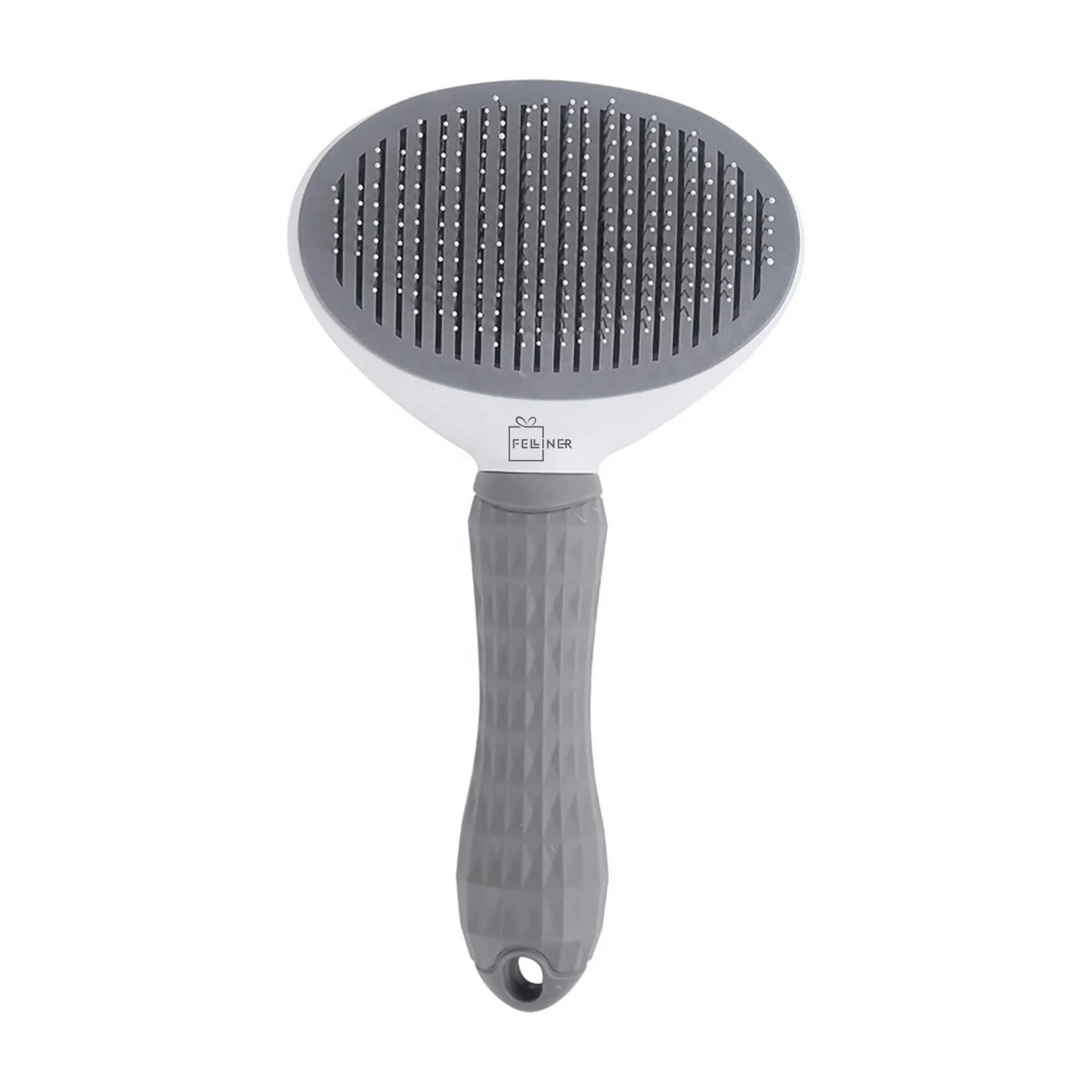 Perie auto-curatabila pentru caini si pisici, cu maner ergonomic anti-alunecare, pentru blana scurta si lunga, Gri