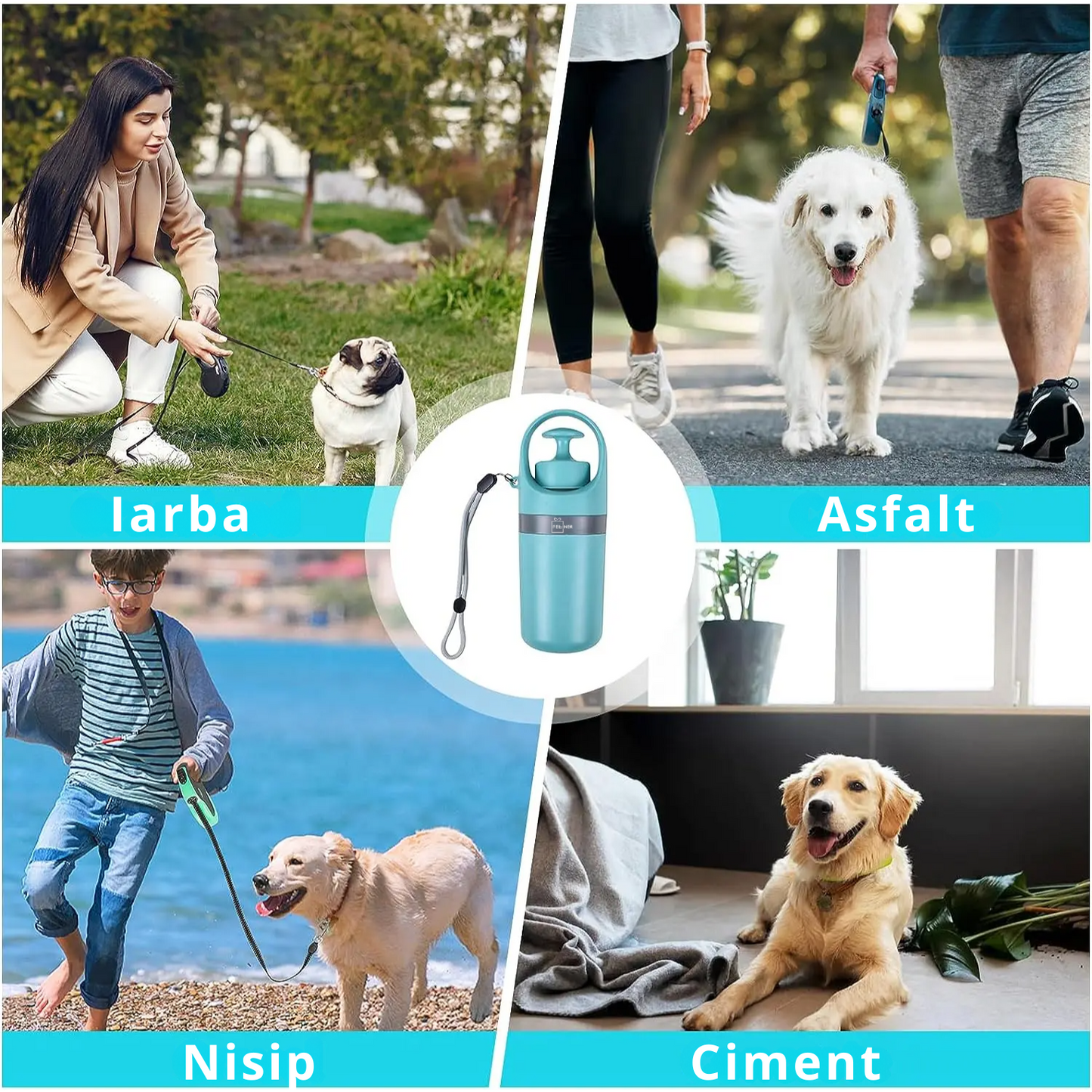 Colector excremente animale de companie, caini, pisici, Felliner, dispozitiv portabil pentru adunarea igienica a deseurilor, cleste cu 6 gheare, ABS, 6.5x19 cm, compartiment saci integrat, albastru