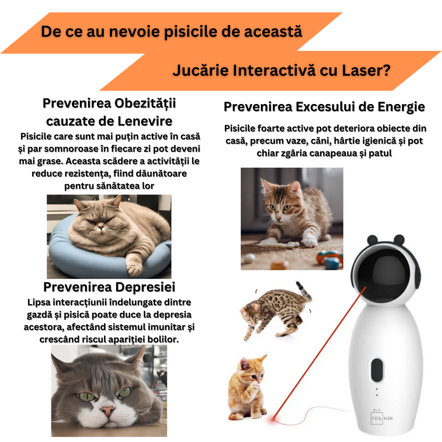 Jucarie interactiva si automata cu laser pentru pisici, Felliner, 3 moduri, USB, Alb