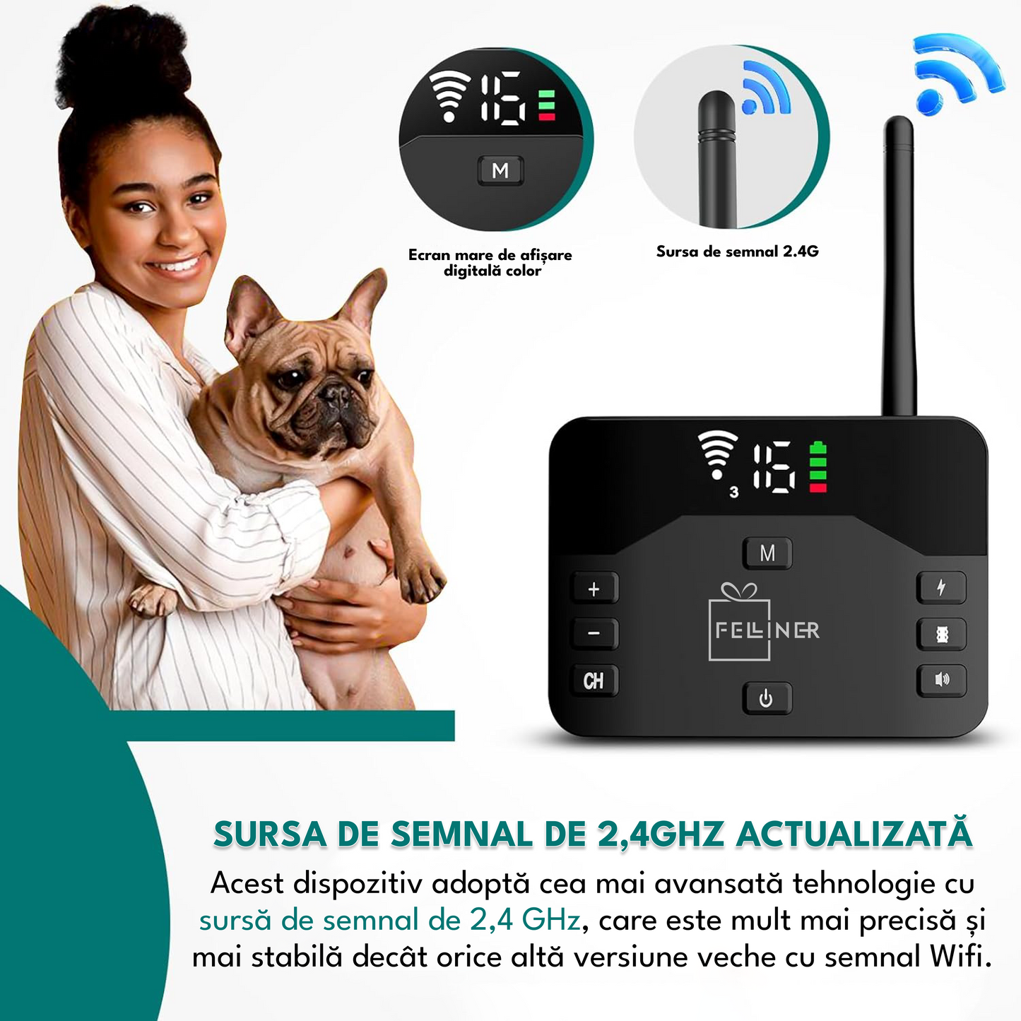 Zgarda electrica dresaj pentru 2 caini, TZ-H0-S24, gard electronic, raza actiune 260 metrii, gard electronic, rezistent la apa IPX65, impuls electrostatic, vibratie si localizare, semnal 2.4G, autonomie 170 zile, negru
