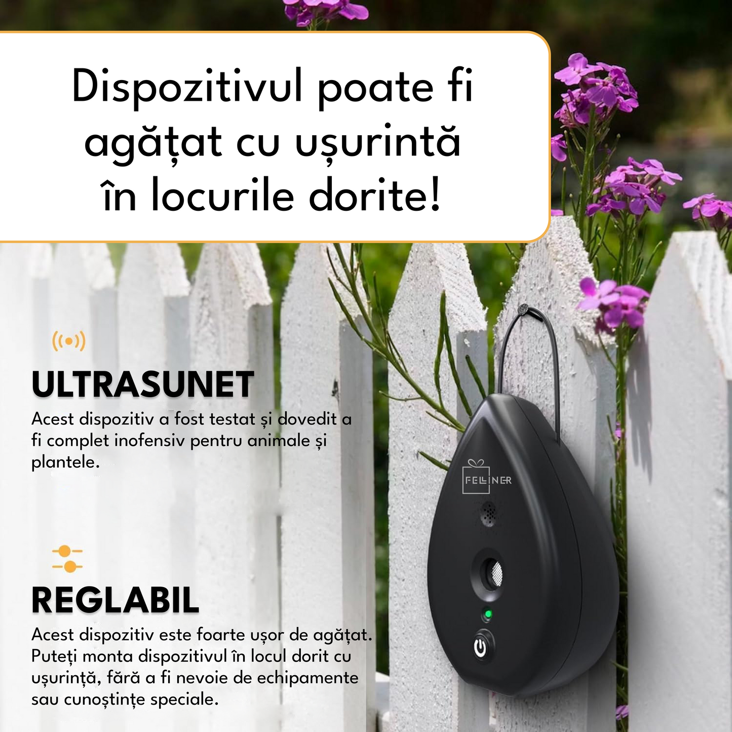 Dispozitiv anti-latrat pentru caini cu ultrasunete 15 m, potrivit pentru toate taliile, rezistent la apa, 3 nivele de sensibilitate, negru