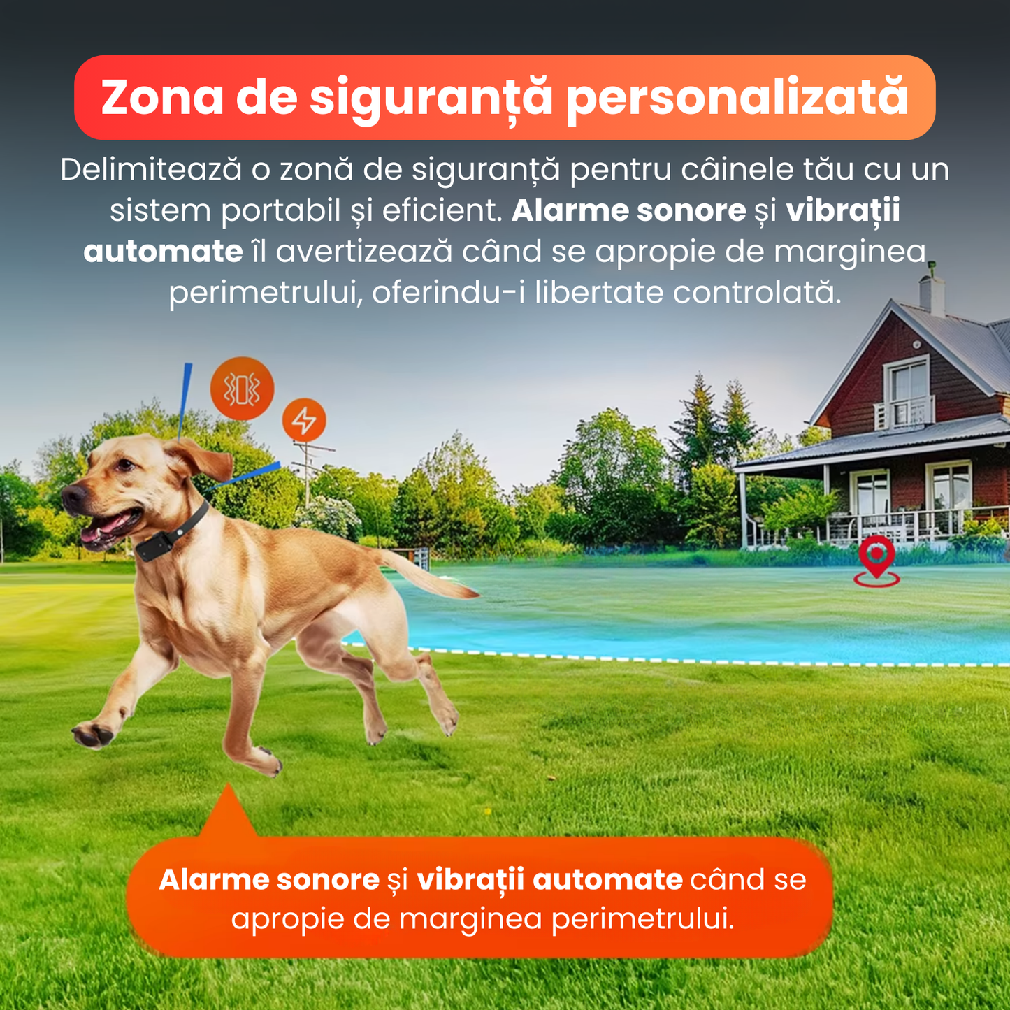 Zgarda electrica 2 in 1 pentru caini, TZ-382, gard wireless + functie de dresaj, raza 10–300m, 3 moduri de corectie sunet, vibratie, soc, baterie 500 mAh, rezistenta la apa IPX7, negru