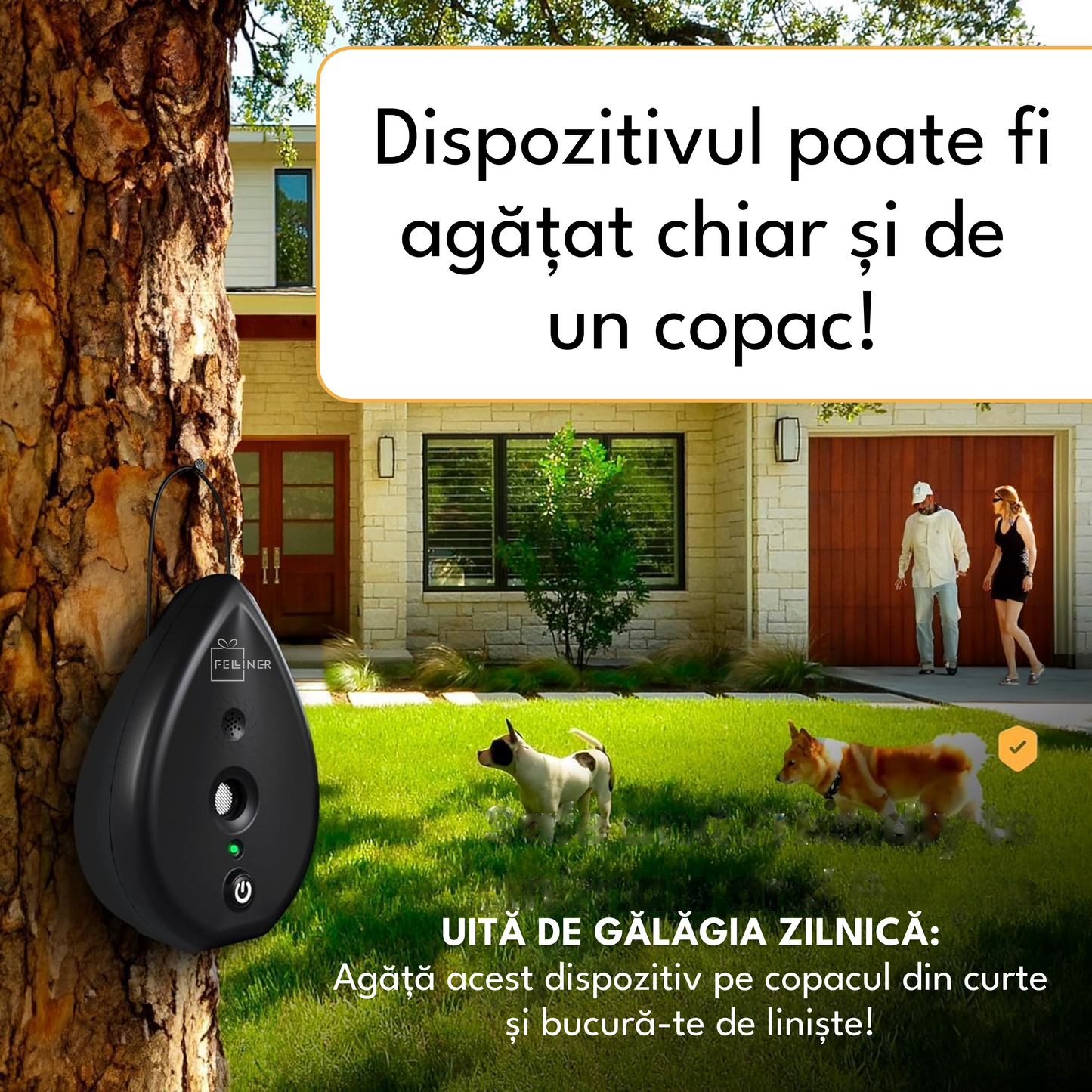 Dispozitiv anti-latrat pentru caini cu ultrasunete 15 m, potrivit pentru toate taliile, rezistent la apa, 3 nivele de sensibilitate, negru