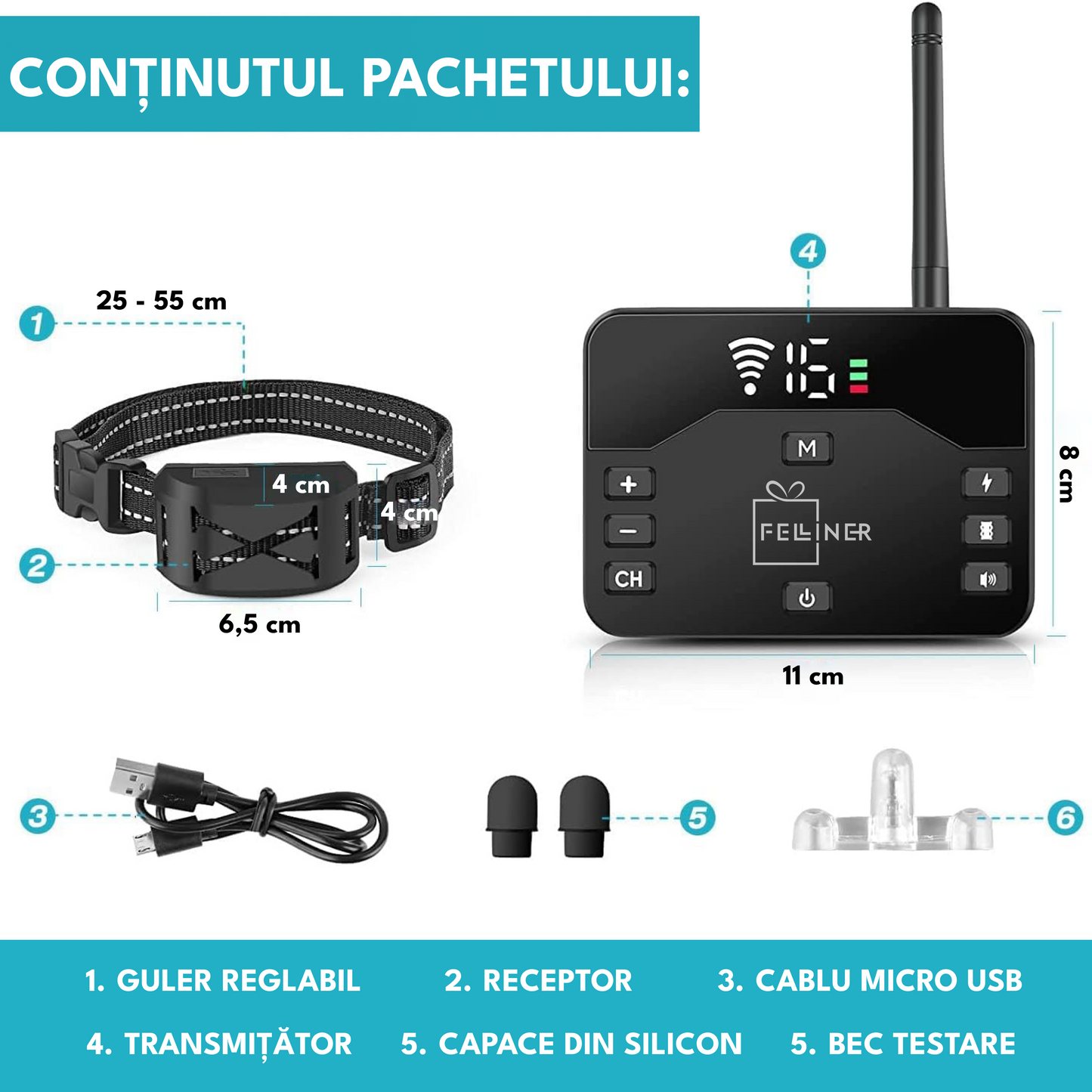 Zgarda electrica dresaj pentru caini, TZ-H0-S24, raza actiune 260 metrii, gard electronic, rezistent la apa IPX65, impuls electrostatic, vibratie si localizare, semnal 2.4G, autonomie 170 zile, negru