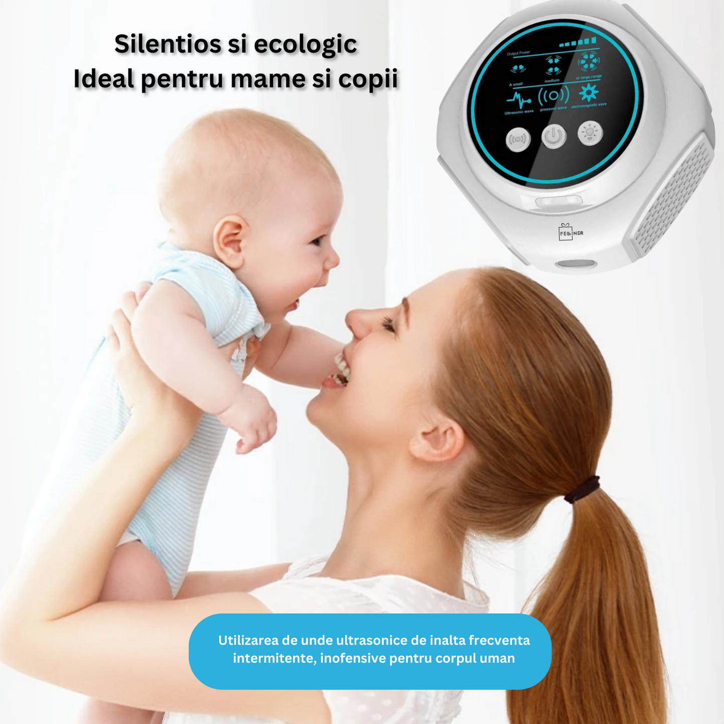 Dispozitiv cu ultrasunete impotriva rozatoarelor si a daunatorilor, sigur pentru om si animale de companie, actiune 360⁰, acoperire 120m2, 4 niveluri intensitate, Lumini intermitente, Alb
