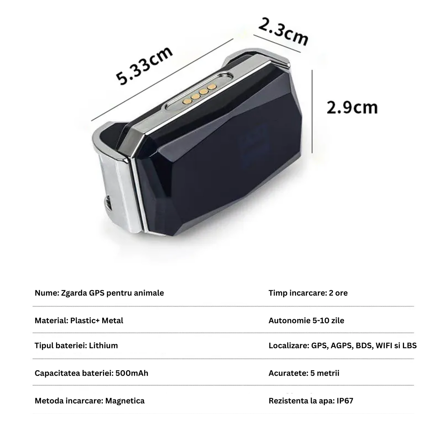 Zgarda inteligenta cu localizare pentru animale, GPS tracker, Felliner, rezistenta la apa, monitorizare prin aplicatie, Negru