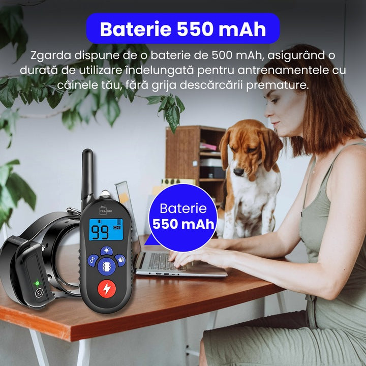 Zgarda electrica pentru dresaj, raza de actiune 600m, 3 moduri de dresaj, rezistenta la ploaie si praf IP67, circumferinta reglabila 21-68 cm, autonomie mare, pentru un caine, negru