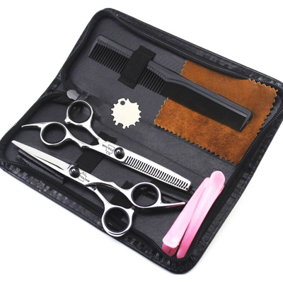 Set 2 foarfece profesionale pentru ingrijirea cainilor, piepten, geanta transport, otel, 15cm, Felliner, gri