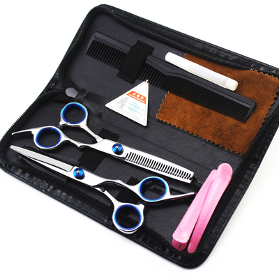 Set 2 foarfece profesionale pentru ingrijirea cainilor, piepten, geanta transport, otel, 15cm, Felliner, albastru