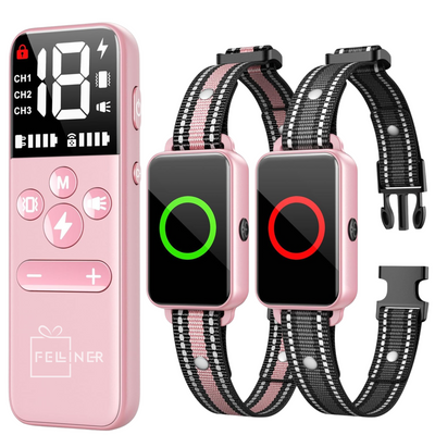 Zgarda electrica dresaj pentru 2 caini, GE-G22, raza actiune 1000 metrii, gard electronic, vibratie, sunet si localizare, rezistenta la apa IPX7, autonomie standby 60 zile, roz