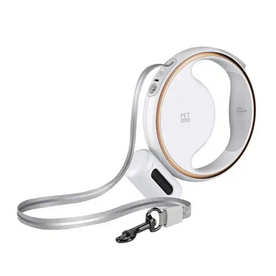Lesa retractabila cu lanterna LED, Felliner, suport pentru saculeti igienici, reflectorizanta, design ergonomic si modern, anti-soc, 3m, alb