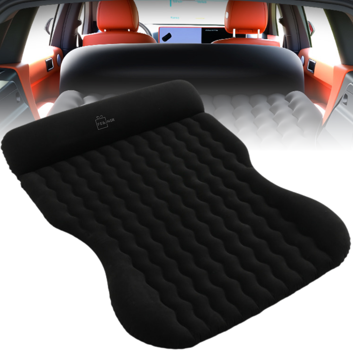 Saltea gonflabila auto, 135x170x18 cm, pompa electrica integrata, PVC si suprafata flocata, design ondulat, pentru calatorii, camping si exterior, utilizare 4 anotimpuri, negru