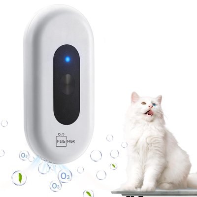 Purificator aer pentru litiera pisici, baterie 2600 mAh, monitorizare non-stop, incarcare USB, mod selentios, alb