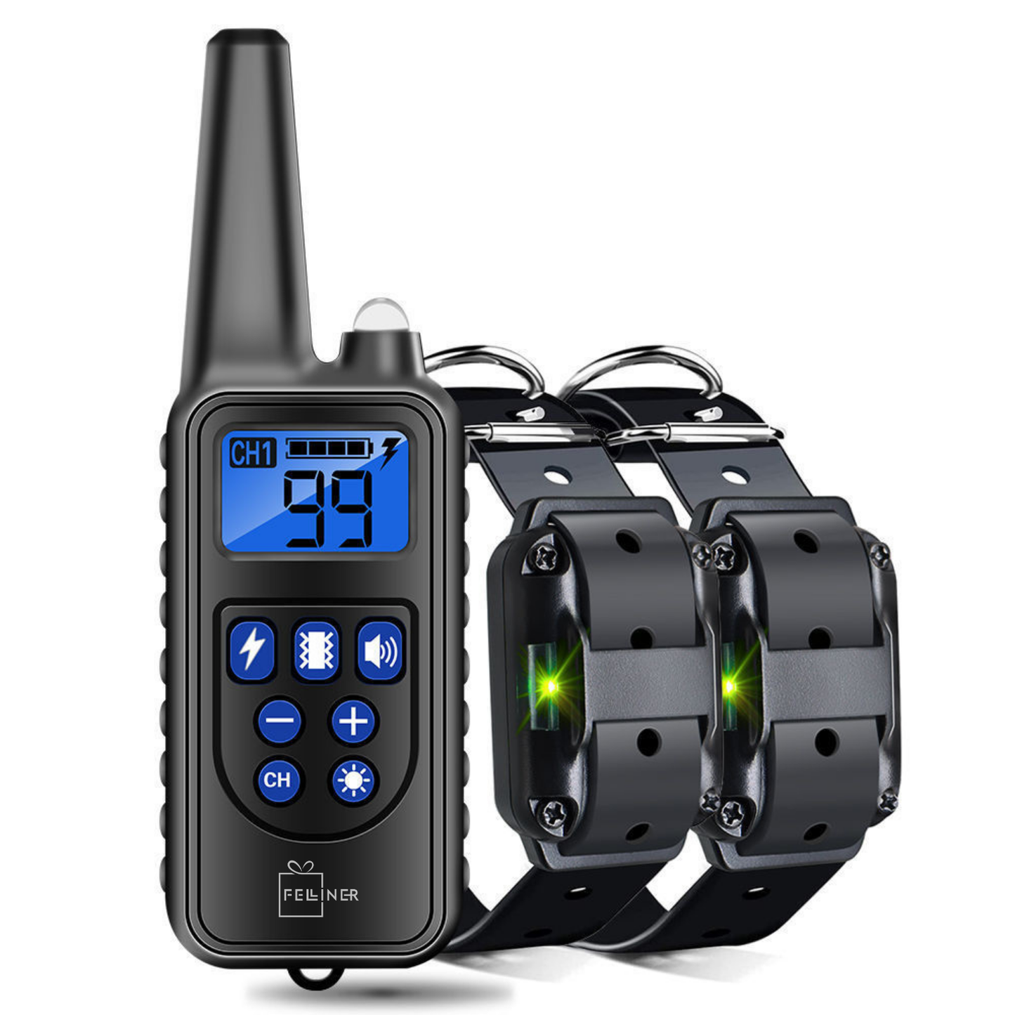 Zgarda electrica pentru 2 caini, baterie 300 mAh, raza 800 m, 3 moduri de antrenament, 99 nivele de vibratii, rezistenta la apa IP67, protectie piele, zgarda reglabila, negru