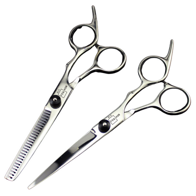 Set 2 foarfece profesionale pentru ingrijirea cainilor, piepten, geanta transport, otel, 15cm, Felliner, gri