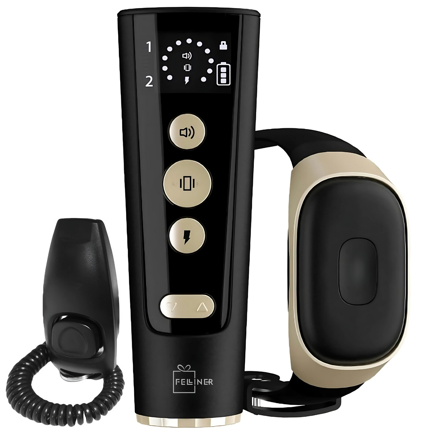 Zgarda electrica profesionala de dresaj, ajustabila, reincarcabila, 600m control de la distanta, alerta sunet, vibrare, soc, IP67, fluier dresaj inclus, telecomanda control, negru