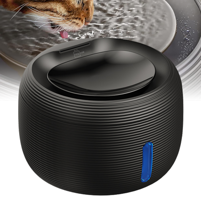 Fantana automata de apa pentru pisici si caini, 2.5 L, filtrare continua, pompa ultra-silentioasa sub 20 dB, protectie dry-run, alimentare USB, filtru pentru impuritati, design modern, negru