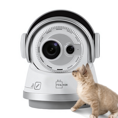 Robot inteligent cu camera dubla, jucarie pentru caini si pisici, 5G, comunicare bidirectionala, aplicatia PickFun, camp vizual 360°, gri