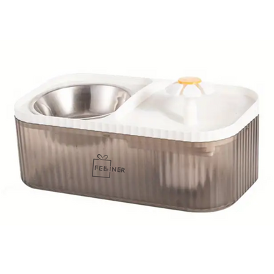 Dispenser apa automat cu bol pentru mancare, 2-1 tip fantana pentru pisici si caini, Felliner, 3L, ultra-silentios, purificare si filtrare, adaptor priza, Alb