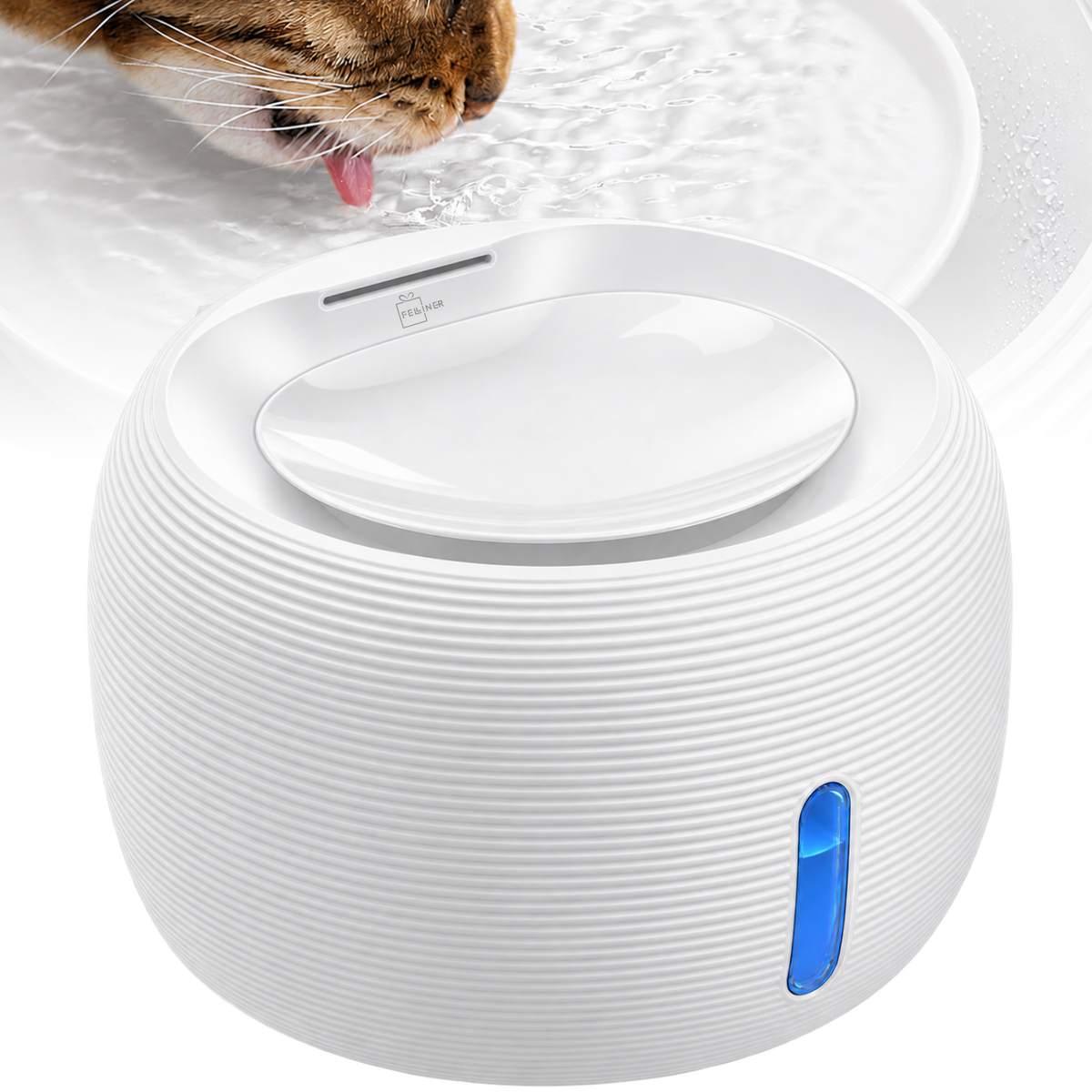 Fantana automata de apa pentru pisici si caini, 2.5 L, filtrare continua, pompa ultra-silentioasa sub 20 dB, protectie dry-run, alimentare USB, filtru pentru impuritati, design modern, alb