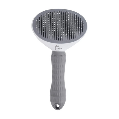 Perie auto-curatabila pentru caini si pisici, cu maner ergonomic anti-alunecare, pentru blana scurta si lunga, Gri