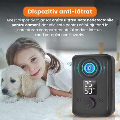 Dispozitiv anti-latrat cu tehnologie ultrasonica, U58, baterie reincarcabila 1200 mAh, control eficient al latratului pentru caini, design rezistent la apa, raza de actiune 15 m, negru