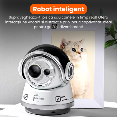 Robot inteligent cu camera dubla, jucarie pentru caini si pisici, 5G, comunicare bidirectionala, aplicatia PickFun, camp vizual 360°, gri
