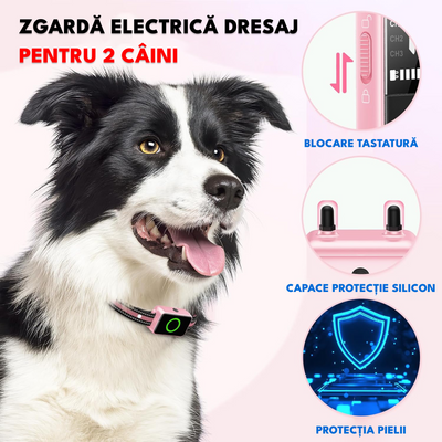 Zgarda electrica dresaj pentru 2 caini, GE-G22, raza actiune 1000 metrii, gard electronic, vibratie, sunet si localizare, rezistenta la apa IPX7, autonomie standby 60 zile, roz