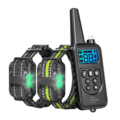 Zgarda electrica pentru 2 caini, 880-3, 99 nivele de vibratii, baterie 300 mAh, raza 800m, 3 moduri antrenament, IP67, electrozi cauciucati, protectie piele, zgarda reglabila, negru