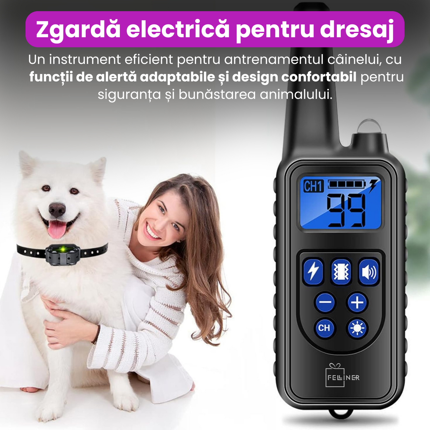 Zgarda electrica pentru dresaj caini, baterie 300 mAh, reincarcabila, raza actiune 800 m, 3 moduri de antrenament, IP67, protectie piele, electrozi cauciucati, zgarda reglabila, negru