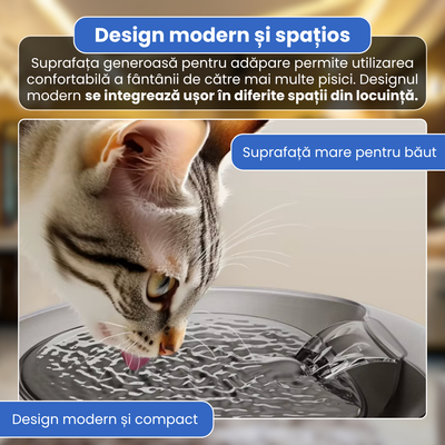 Fantana automata de apa pentru pisici si caini, 2.5 L, filtrare continua, pompa ultra-silentioasa sub 20 dB, protectie dry-run, alimentare USB, filtru pentru impuritati, design modern, alb