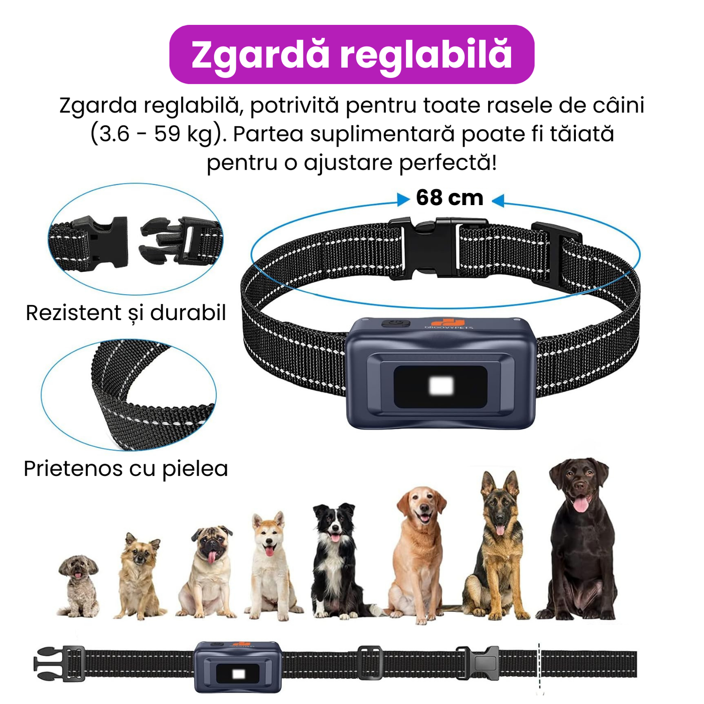 Zgarda electrica pentru dresaj caini, baterie 500 mAh, reincarcabila, raza 1300 m, 3 moduri de antrenament, rezistenta la apa IP67, electrozi cauciucati, protectie piele, reglabila, negru