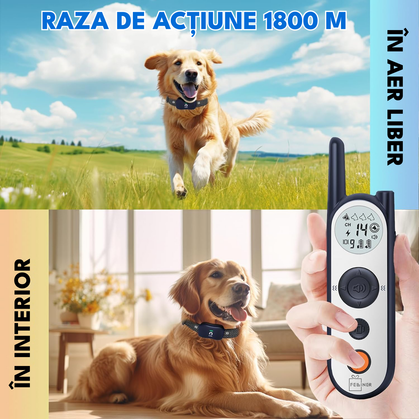 Zgarda electrica dresaj pentru caini, X3, raza actiune 1800 metrii, gard electronic, impuls 30 nivele, vibratie, sunet si localizare, rezistenta la apa, autonomie standby 185 zile, gri