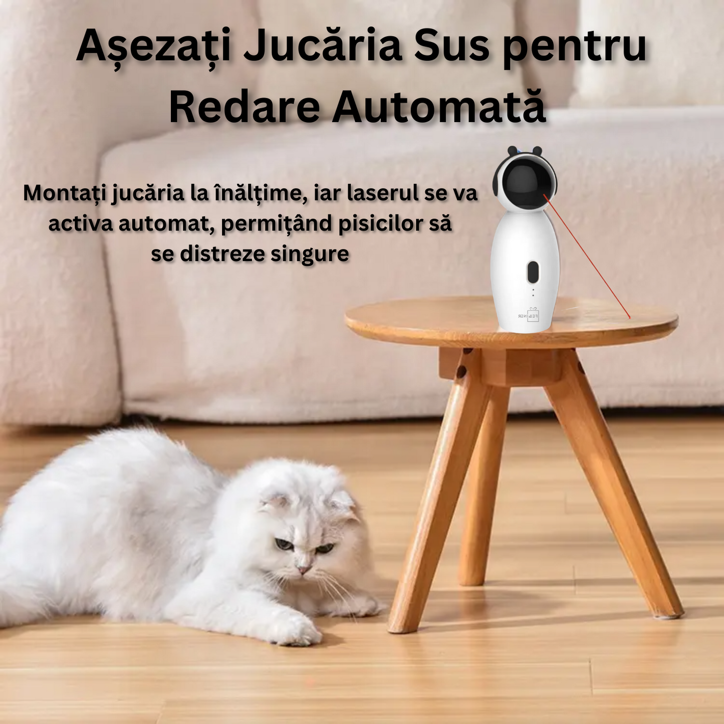 Jucarie interactiva si automata cu laser pentru pisici, Felliner, 3 moduri, USB, Alb