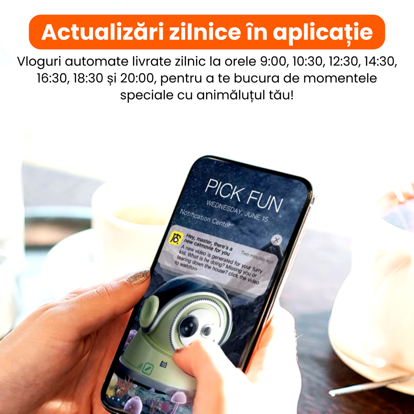 Robot inteligent cu camera dubla, jucarie pentru caini si pisici, 5G, comunicare bidirectionala, aplicatia PickFun, camp vizual 360°, gri