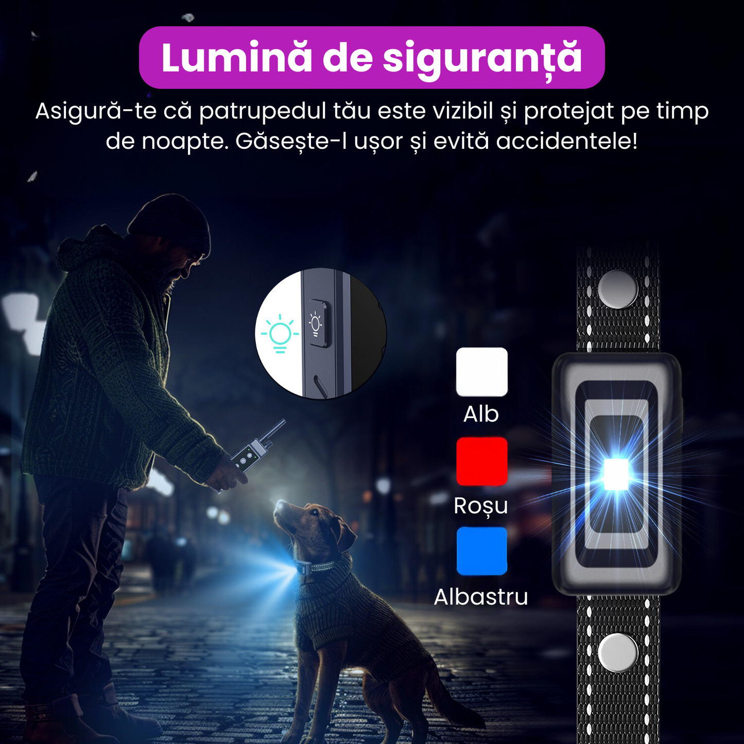 Zgarda electrica pentru dresaj caini, baterie 500 mAh, reincarcabila, raza 1300 m, 3 moduri de antrenament, rezistenta la apa IP67, electrozi cauciucati, protectie piele, reglabila, negru