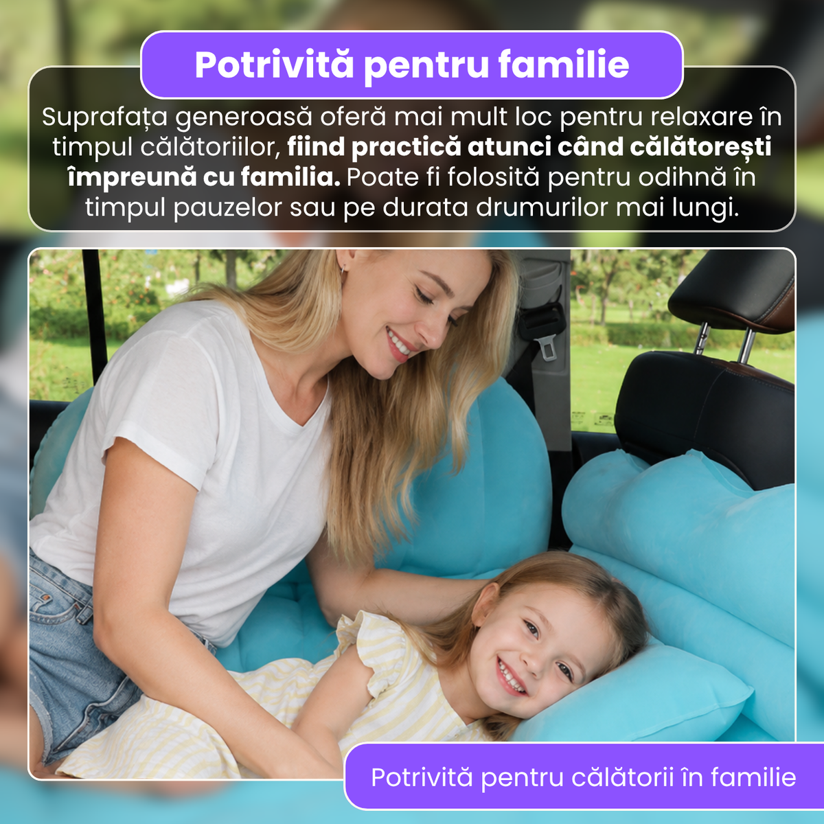 Saltea auto gonflabila, 3 in 1, PVC cu suprafata flocata, 175 x 125 cm, 2 perne, 2 suporturi gonflabile, pompa electrica si adaptoare, pentru calatorii, camping si relaxare, albastru