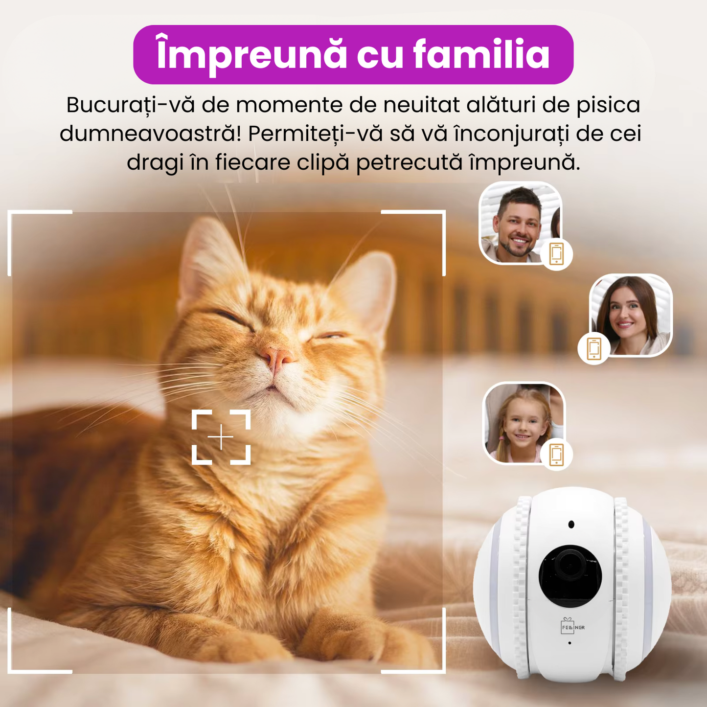 Jucarie smart interactiva pentru pisici, camera duala 4K, comunicare bidirectionala, baterie 800 mAh, rotire 360°, incarcare USB, alb