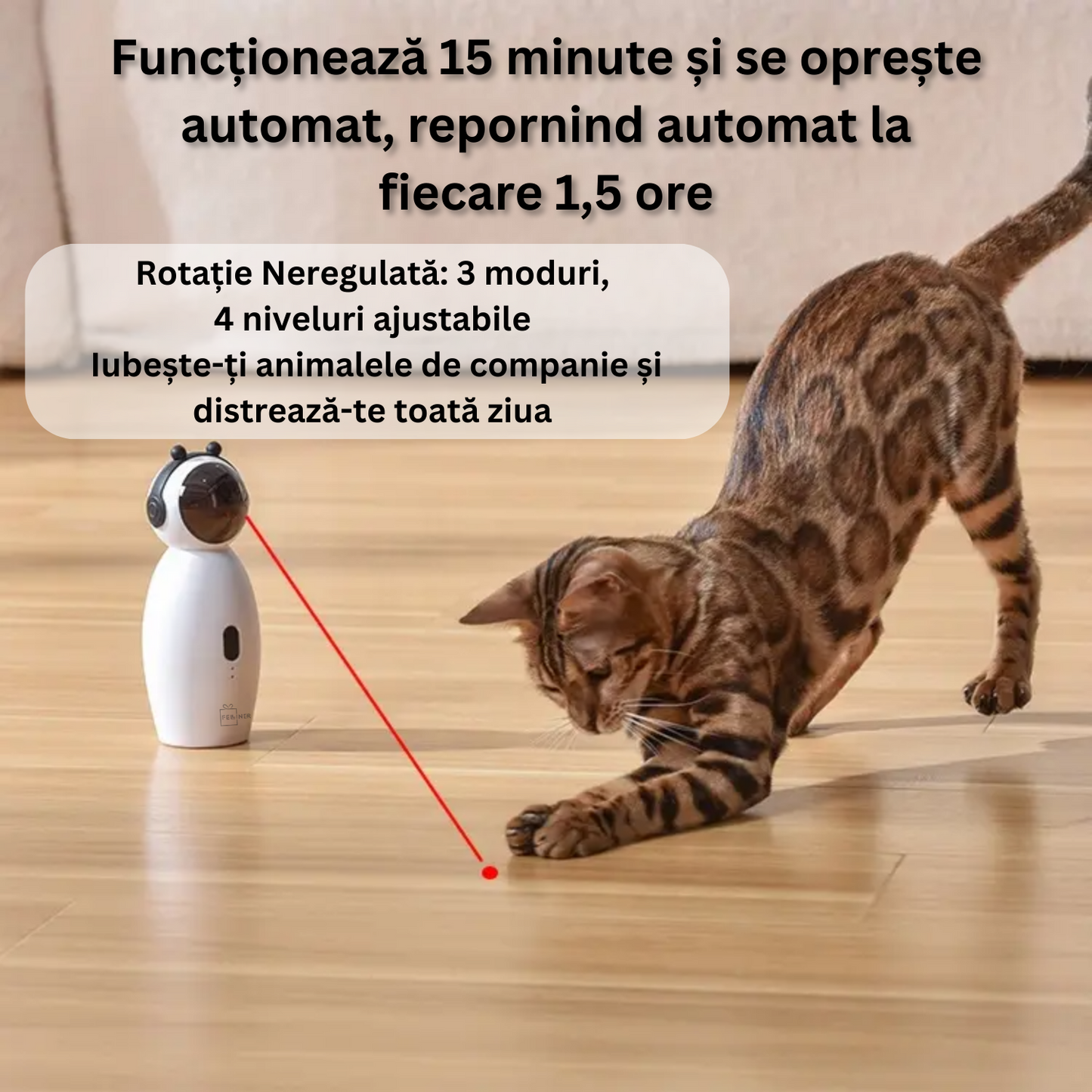 Jucarie interactiva si automata cu laser pentru pisici, Felliner, 3 moduri, USB, Alb