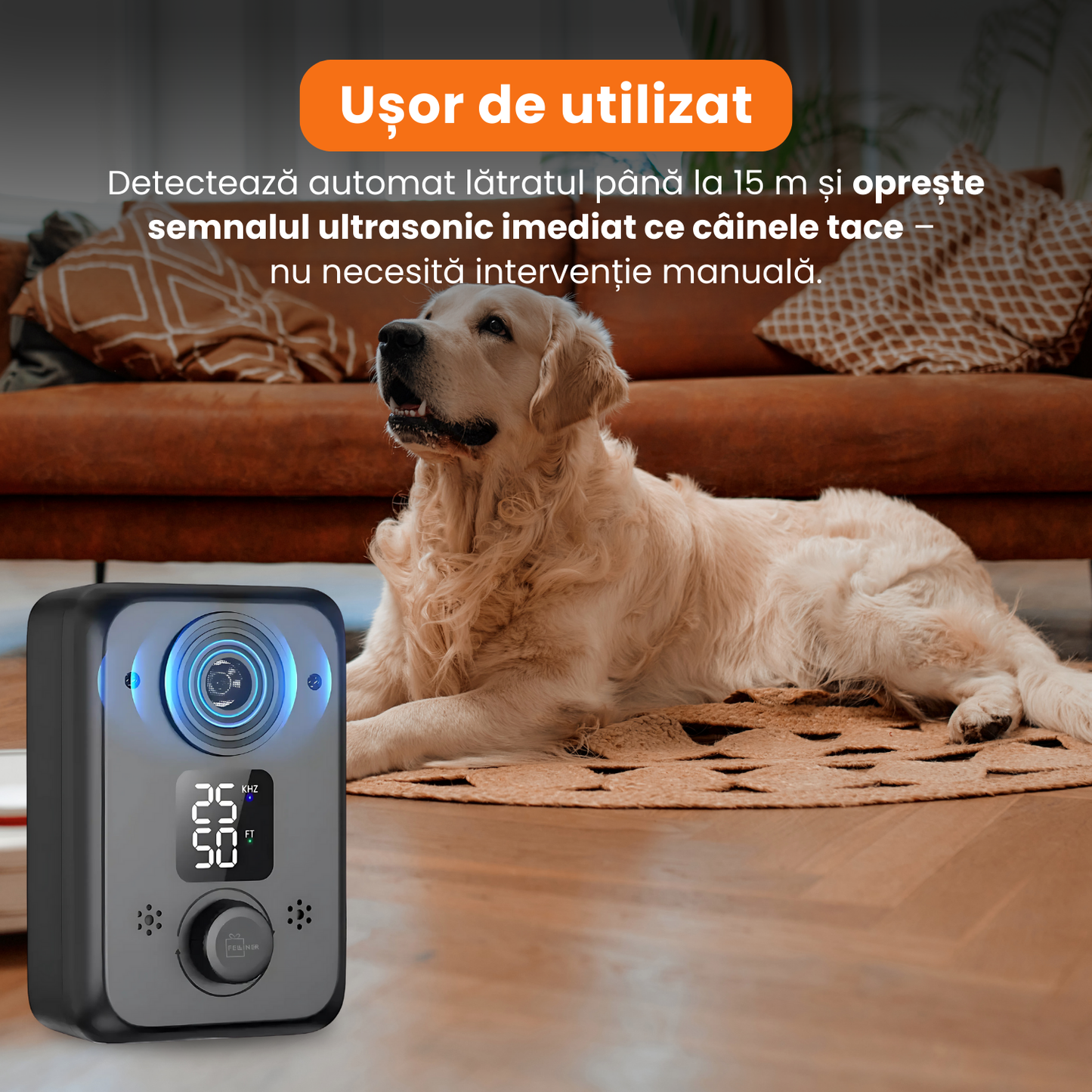 Dispozitiv anti-latrat cu tehnologie ultrasonica, U58, baterie reincarcabila 1200 mAh, control eficient al latratului pentru caini, design rezistent la apa, raza de actiune 15 m, negru