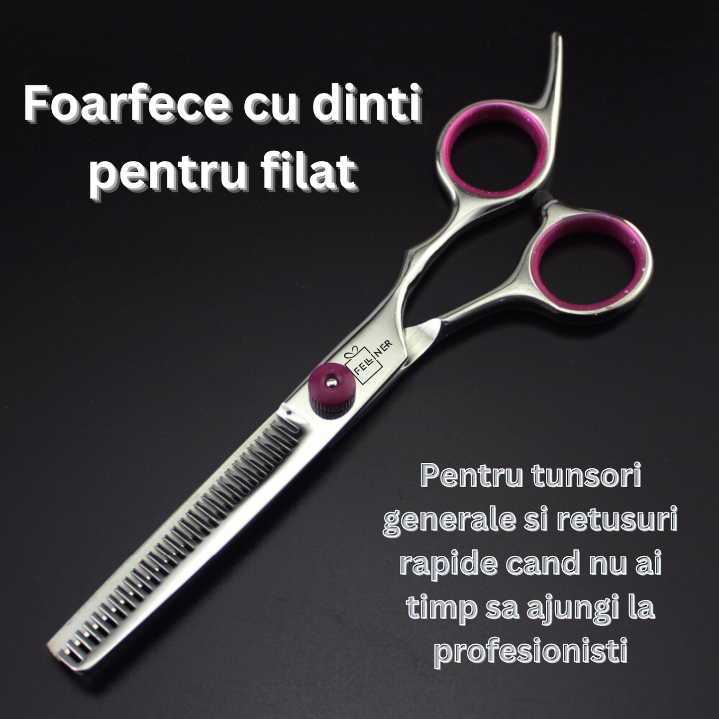 Set 2 foarfece profesionale pentru ingrijirea cainilor, piepten, geanta transport, otel, 15cm, Felliner, roz