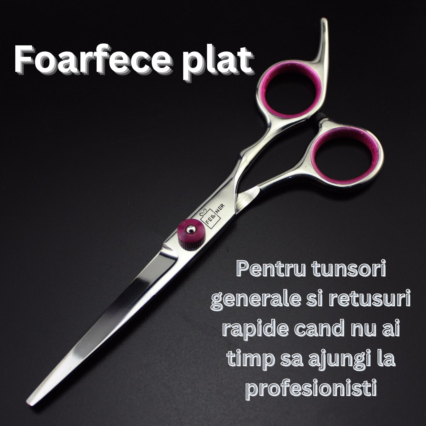 Set 2 foarfece profesionale pentru ingrijirea cainilor, piepten, geanta transport, otel, 15cm, Felliner, roz