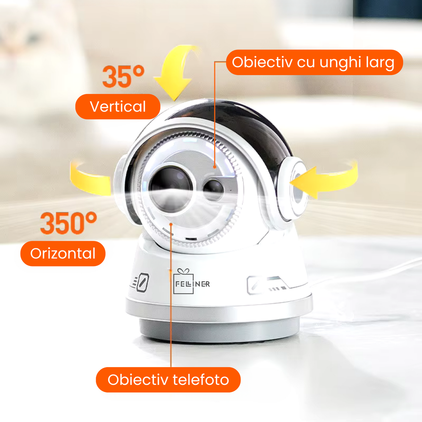 Robot inteligent cu camera dubla, jucarie pentru caini si pisici, 5G, comunicare bidirectionala, aplicatia PickFun, camp vizual 360°, gri