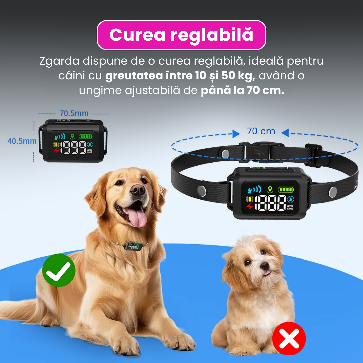 Zgarda electrica GPS pentru caini, sistem inteligent de gard invizibil cu vibratii si soc, raza de actiune 914m, ecran LED color, baterie reincarcabila 800mAh, rezistenta la apa IPX7, fara aplicatie, SIM sau abonament, negru
