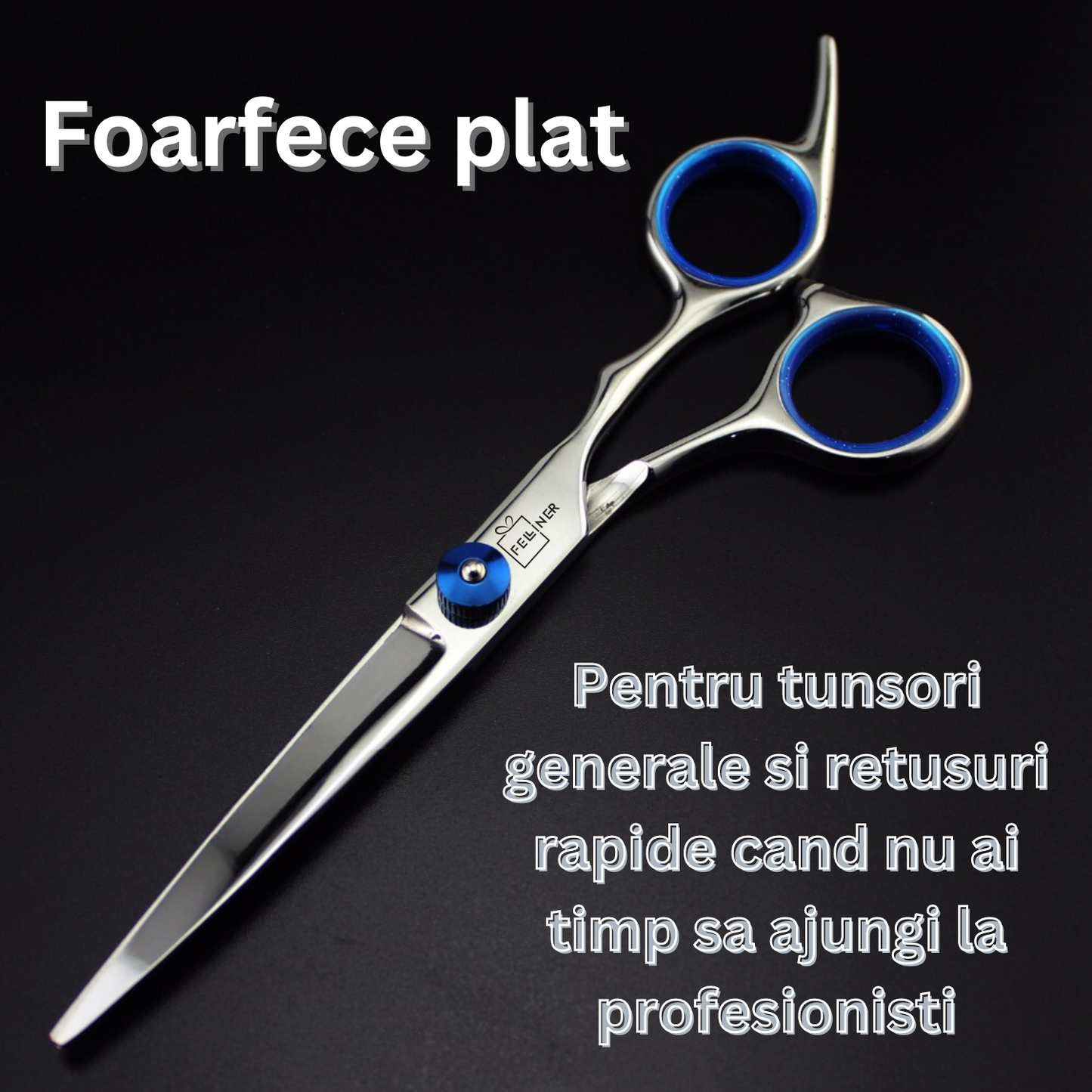 Set 2 foarfece profesionale pentru ingrijirea cainilor, piepten, geanta transport, otel, 15cm, Felliner, albastru