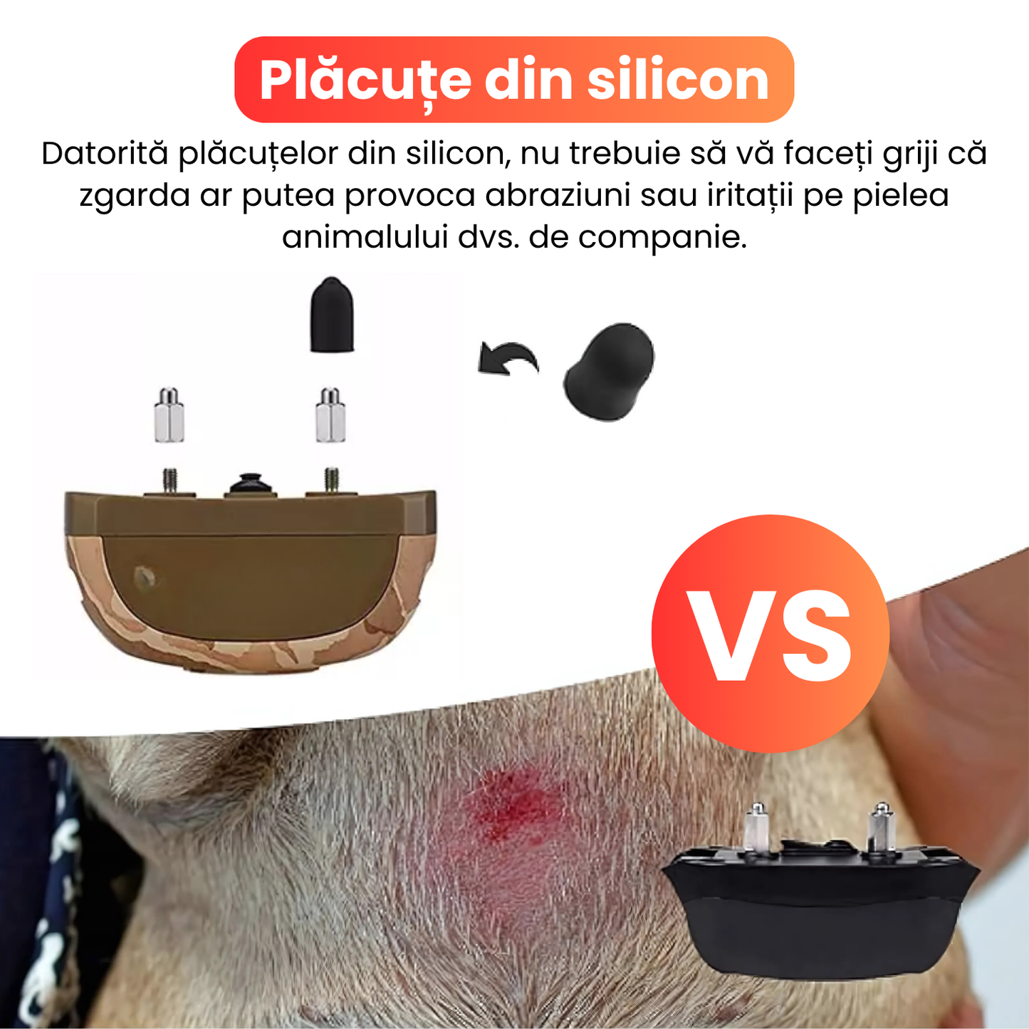Zgarda electrica pentru dresaj caini, 4 moduri de antrenament, 99 nivele de vibratii, baterie 300 mAh, raza actiune 800 m, IP67, protectie piele, electrozi cauciucati, camuflaj-galben