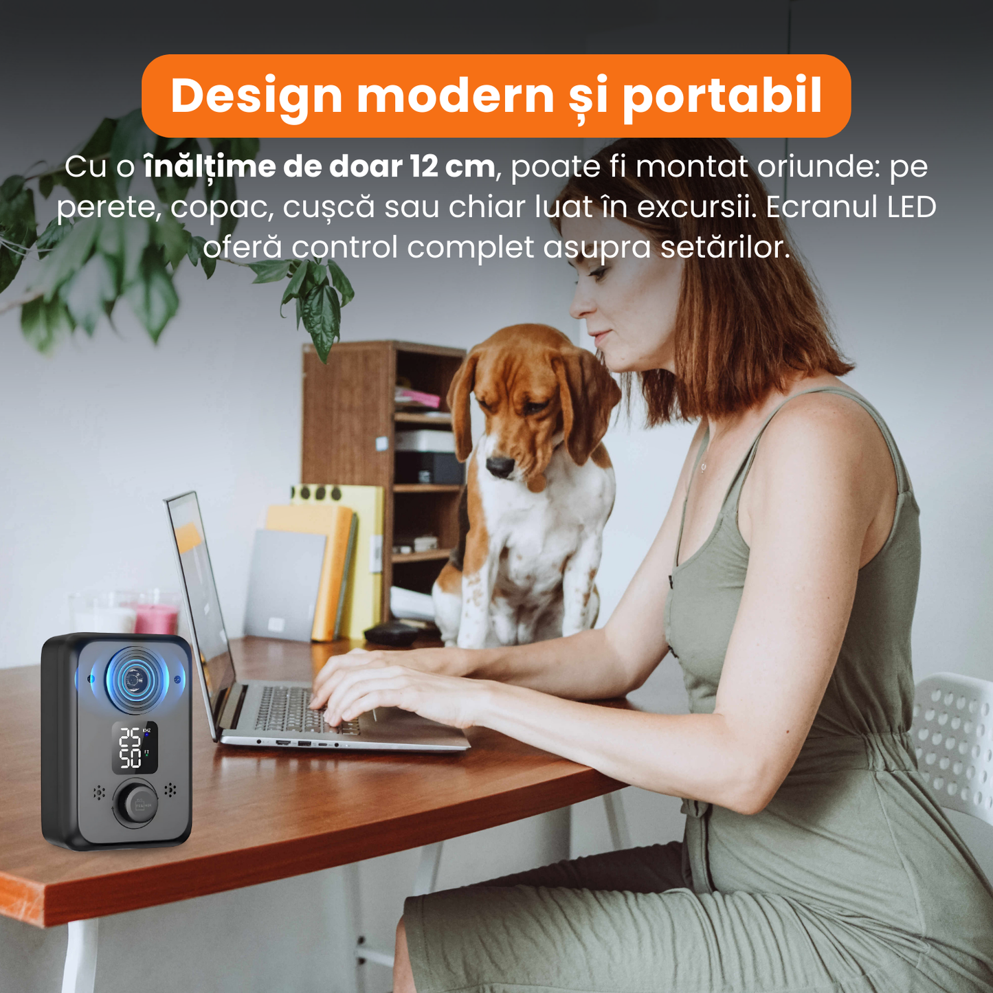 Dispozitiv anti-latrat cu tehnologie ultrasonica, U58, baterie reincarcabila 1200 mAh, control eficient al latratului pentru caini, design rezistent la apa, raza de actiune 15 m, negru