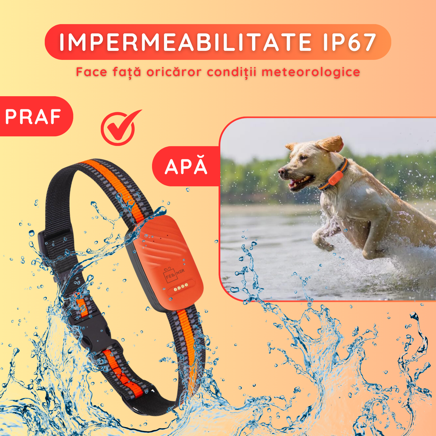 Zgarda cu GPS 4G pentru caini si pisici, rezistenta la apa IP67, urmarire in timp real, alarma sonora si luminoasa, gard virtual, apel bidirectional, control prin aplicatie, rosu