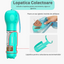 Dispenser portabil, multifunctional 4in1, pentru caini, cu castron, rezervor apa 300ml, recipient hrana 150ml, suport pungi igienice si lopatica pentru colectare excremente, turcoaz